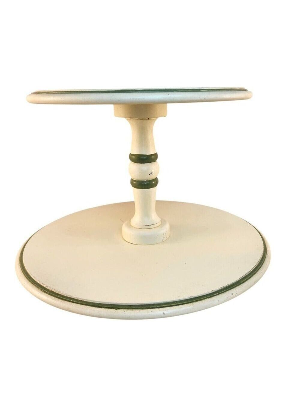 Rustic Two Tier Wooden Stand, Distressed Cream Green Tray, Farmhouse Tiered Disp